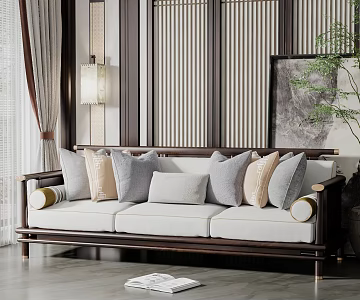New Chinese-style Three-person Sofa Three-person Sofa 3d model