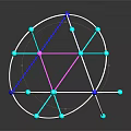 Modern Geometric Furniture Sculpture With Colorful Wire Frame Blue Pink Spheres And Reflective Base