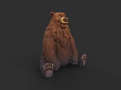 Cute Cartoon Brown Bear 3D Model Sitting With Fluffy Fur And Friendly Expression 3d model
