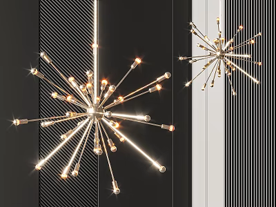 Elegant Modern Chandelier Featuring Metallic Spiral Arms and Glowing Lights for Interior Decor 3d model