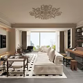 Elegant Modern Living And Dining Room Interior With Luxurious Sofa And Crystal Chandelier