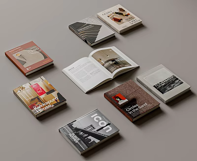 Multiple Books Magazines With Open Closed Covers And Various Design Styles 3d model