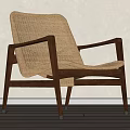 Modern Woven Leisure Chair with Dark Wooden Frame and Comfortable Natural Minimalist Design