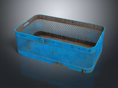 Blue Metal Mesh Storage Basket For Home Organizing With Rustic Finish 3d model