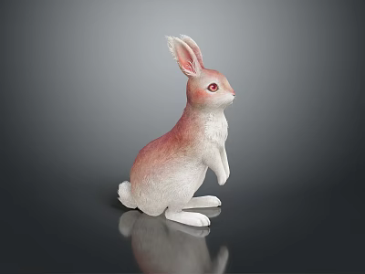 Decorative Rabbit Figurine With Pink White Gradient Standing Pose Long Ears Red Eyes And Reflection 3d model