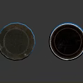 Two Blue Industrial Drums With Brown Lids And Smooth Surface On Dark Background