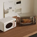 Home Kitchen Appliances Microwave And Oven On Wooden Countertop With Cooked Fries