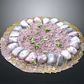 Small Green Plants Growing In Circular Stone Border With Soil