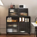 Modern Black Sideboard With Mesh Doors Storage Boxes Jars And Food Items