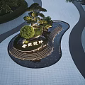 Garden Landscape Design Featuring Circular Pine Tree Water Feature Pathways And Lighting 3d model
