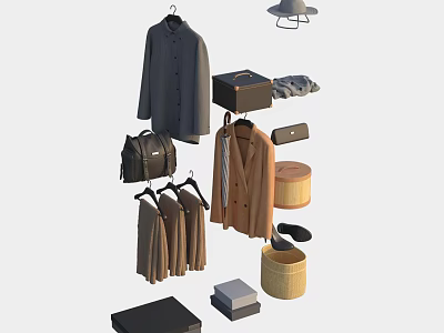 Stylish Fashion Clothing Collection Including Coats Suits Bags Hats And Shoes 3d model