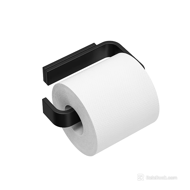 Modern Black Wall Mounted Toilet Paper Holder With White Roll 3d model 