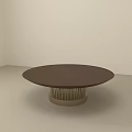 Modern Minimalist Wooden Coffee Table With Round Top And Slat Base Design