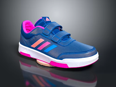 Blue Casual Sneakers With Velcro Straps Orange Blue Stripes Pink Lining And Sole 3d model