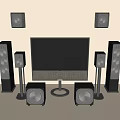 Modern Home Theater TV Setup With Surround Speakers And Subwoofers