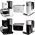 Modern BOSCH White And Black Kitchen Appliances With Coffee Maker Toaster And Kettle