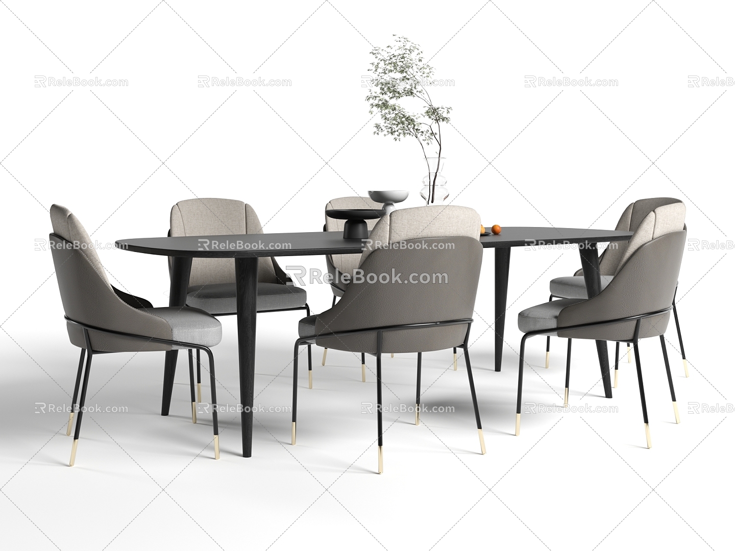 Dining Table and Chair Combination Long Dining Table Dining Chair Ornaments 3d model