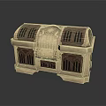 Vintage Decorative Treasure Chest With Arched Windows And Gold Accents