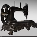 Vintage Industrial Sewing Machine With Large Wheel And Ornate Carved Base