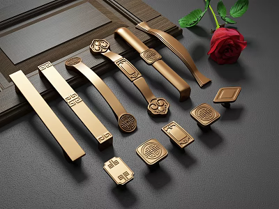 Elegant Brass Cabinet And Drawer Handles With Various Decorative Patterns For Furniture 3d model