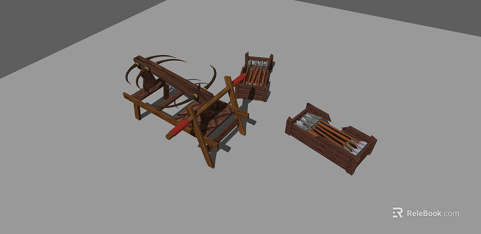 Ancient Wooden Siege Weapons Historical Warfare Tools With Traditional Structure Design 3d model 