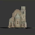 Scenic Ancient Castle Ruins With Red Brick Tower Arches And Green Grass Base