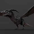Black Dragon With Open Mouth Sharp Teeth And Wings Standing On Gray Background 3d model