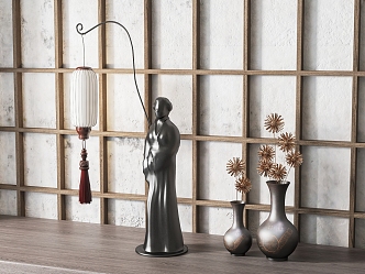 New Chinese-style Table Lamp Table Lamp Ornaments Combination 3d model