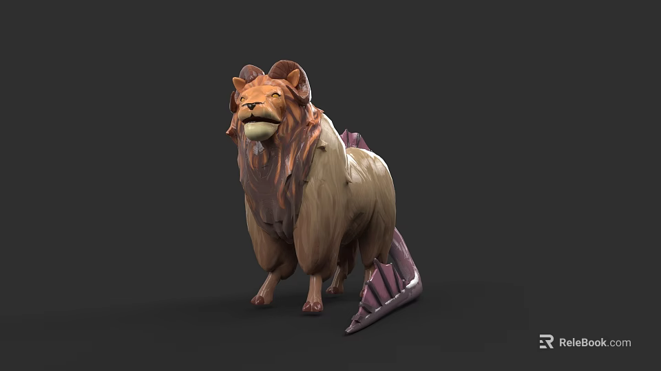 3D Lion Character Model With Brown Mane Beige Fur And Purple Accents 3d model 