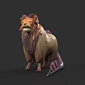 3D Lion Character Model With Brown Mane Beige Fur And Purple Accents