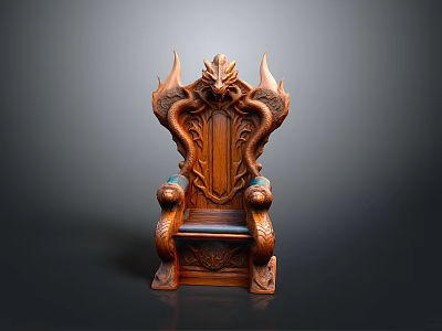 Ornate Wooden Chair With Intricate Dragon Carvings On Backrest And Armrests 3d model