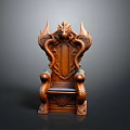 Ornate Wooden Chair With Intricate Dragon Carvings On Backrest And Armrests