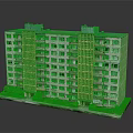 Multi Storey Residential Building With Windows Balconies Yellow Vertical Strips And Green Plants