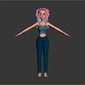 Woman with pink hair and blue sportswear in white sneakers arms outstretched 3D character