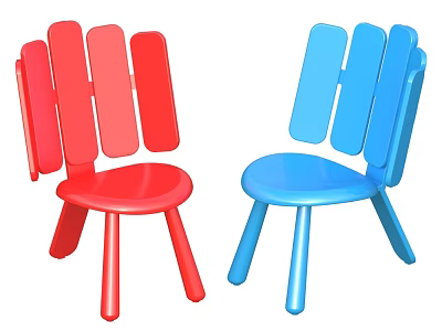 Colorful Red And Blue Plastic Children's Chairs With Sturdy Legs And Simple Design 3d model