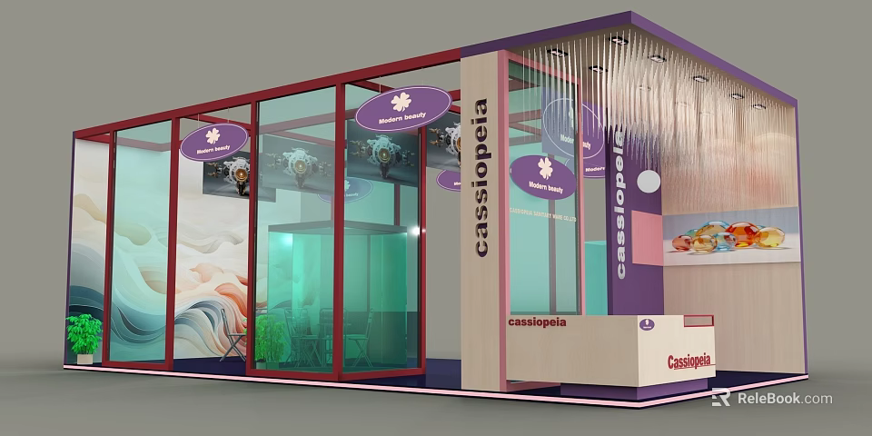 Modern Tobacco And Liquor Store With Glass Facade Purple Decorations And Brand Signage 3d model 