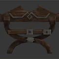 Medieval Style Wooden Chair With Metal Straps And Curved Legs Design