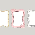 Three Decorative Wall Mirrors With Beige Pink Silver Frames And Bow Design 3d model