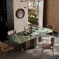 Elegant Modern Dining Room Interior With Glass Top Table Leather Chairs And Round Mirror