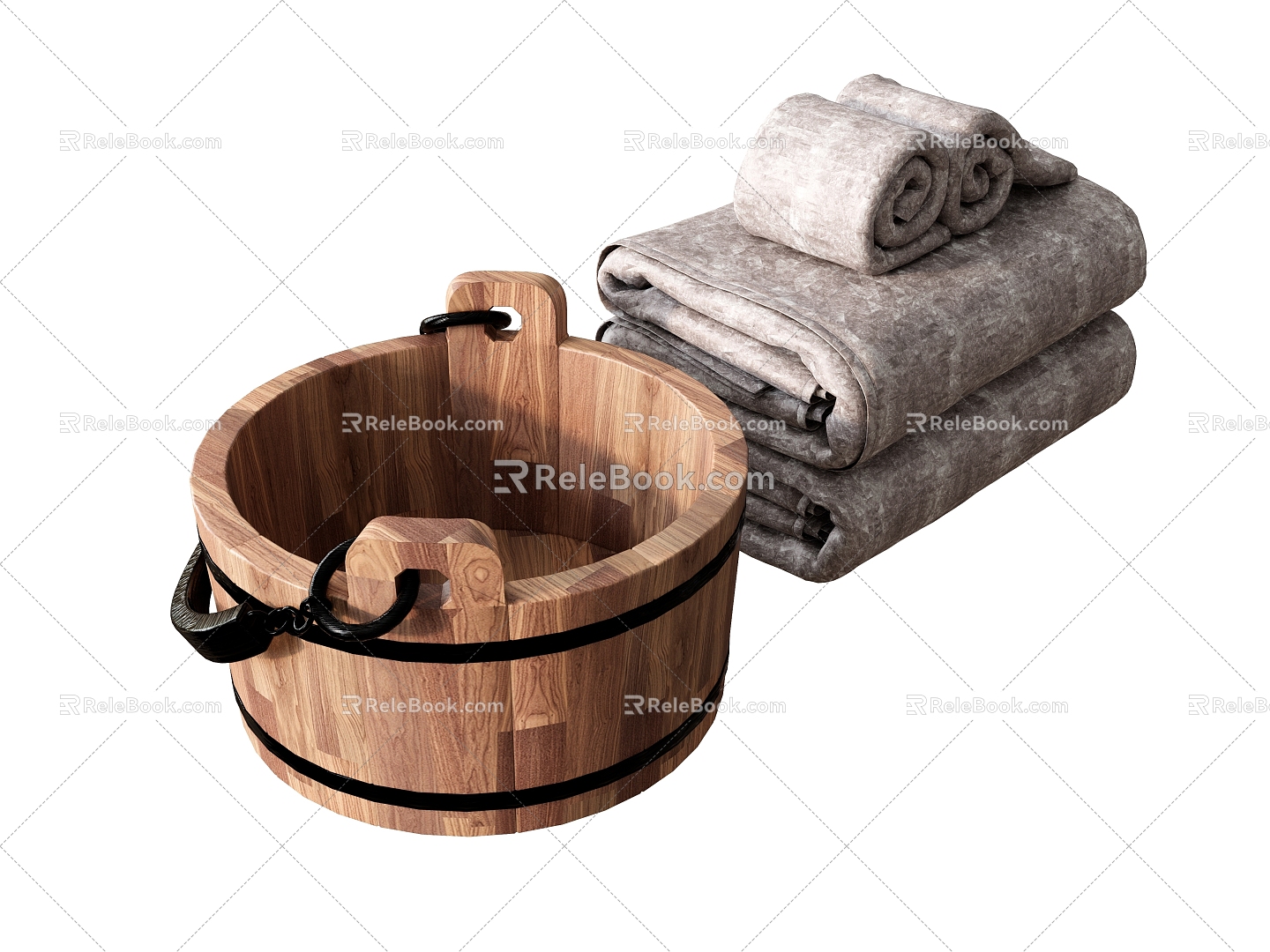 Washbasin Water basin Wooden basin Towel Bath towel Foot basin Bath bucket 3d model