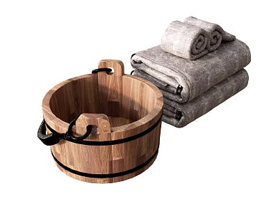 Washbasin Water basin Wooden basin Towel Bath towel Foot basin Bath bucket 3d model