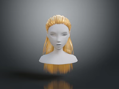 3D Female Character Head Model With Golden Long Hair And Elegant Hairstyle Design 3d model