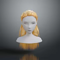 3D Female Character Head Model With Golden Long Hair And Elegant Hairstyle Design