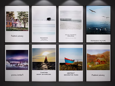 Collection of Various Landscape Paintings Featuring Pastoral Scenery Beach Sunset and Sailing Boat 3d model