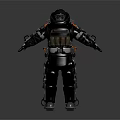 A Man in Black Tactical Protective Suit With Helmet Gear Details Standing In 3D Render