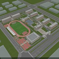 School Campus Buildings with Aerial View Featuring Sports Field Running Track Greenery and Roads