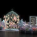 Decorative Garden Pavilion With Metal Frame And Colorful Floral Arrangements