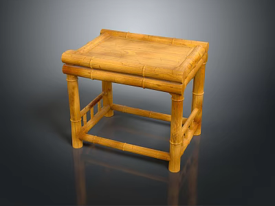 Natural Bamboo Plant Crafted Stool With Simple Structure Wooden Texture And Square Seat 3d model