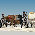 Reptile In Historical Scene With Horse Drawn Carriages And Riders