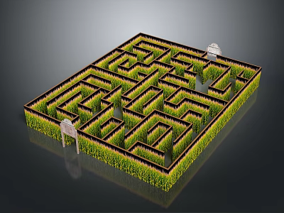 Modern Green Maze Design With Square Shape Entry Gate And Central Pavilion 3d model